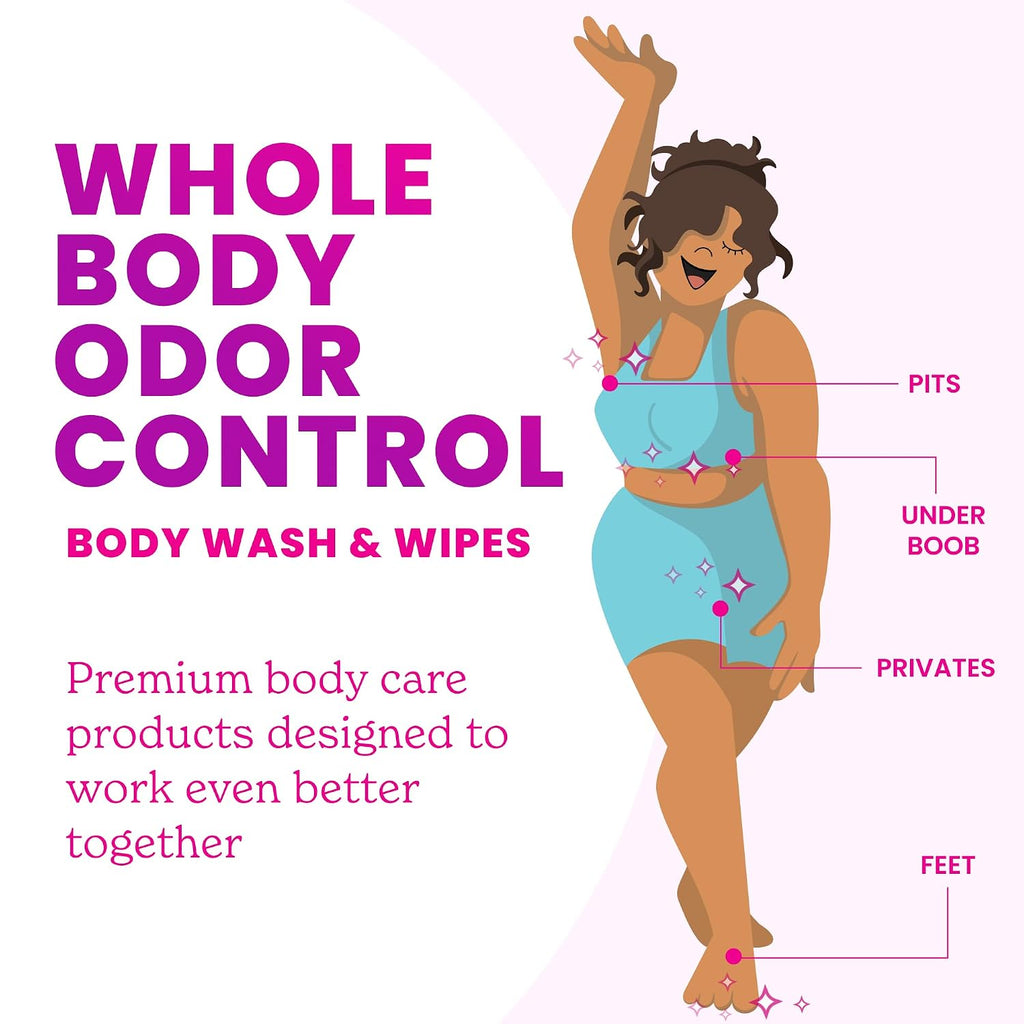 Lume Acidified Body Wash & Flushable Deodorant Wipes - 24 Hour Odor Control - Hydrating Wash